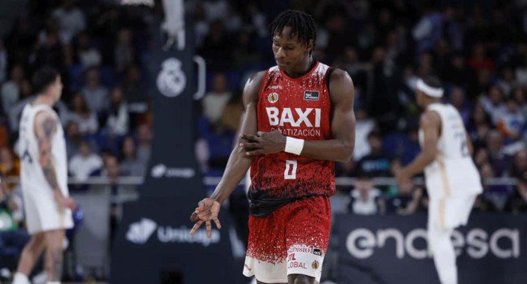 Brancou Badio, tras anotar un triple en el WiZink Center.