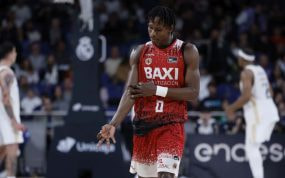 Brancou Badio, tras anotar un triple en el WiZink Center.