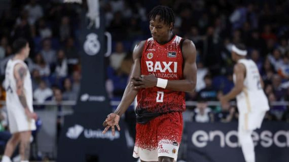 Brancou Badio, tras anotar un triple en el WiZink Center.