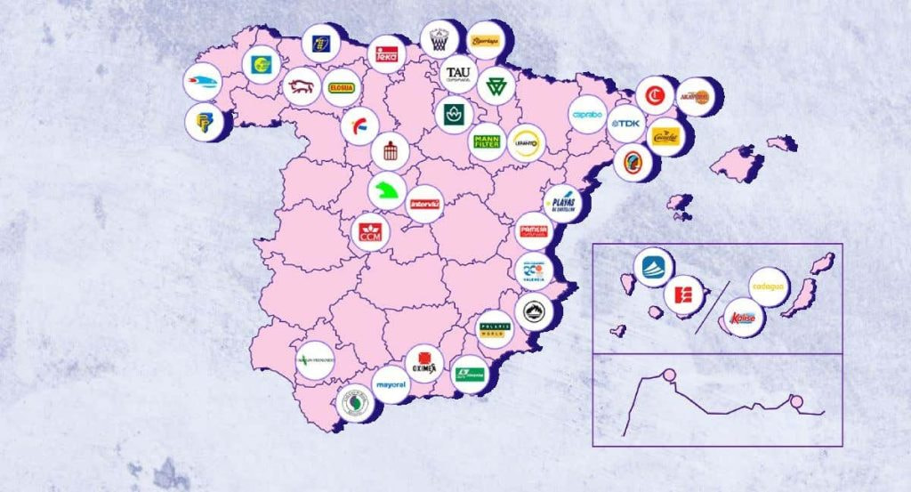 El mapa de las marcas desaparecidas en los equipos del deporte en España.