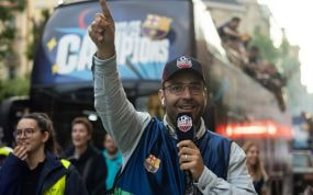 Gerard Romero, en un cobertura de una celebración del Barça.