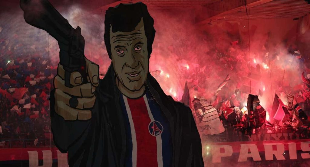 El tifo de CUP en el partido de Champions contra el Milan.