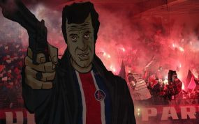 El tifo de CUP en el partido de Champions contra el Milan.