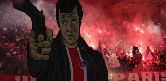 El tifo de CUP en el partido de Champions contra el Milan.