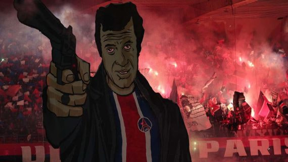 El tifo de CUP en el partido de Champions contra el Milan.