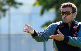 Luis Enrique en un entrenamiento con la Roma.