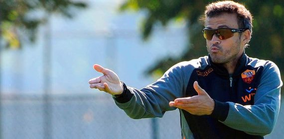 Luis Enrique en un entrenamiento con la Roma.