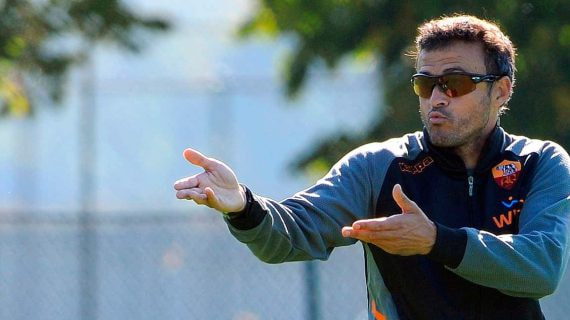 Luis Enrique en un entrenamiento con la Roma.