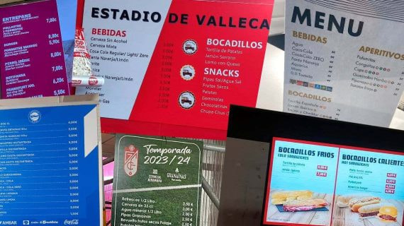 Algunos de los menús en los bares de los estadios de LaLiga.