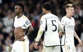 Vinicius, Bellingham y Kroos, en un partido del Real Madrid.