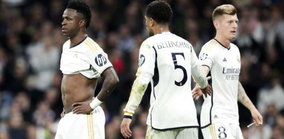 Vinicius, Bellingham y Kroos, en un partido del Real Madrid.