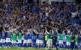 Real Oviedo en el partido de ida de la final ante el Espanyol