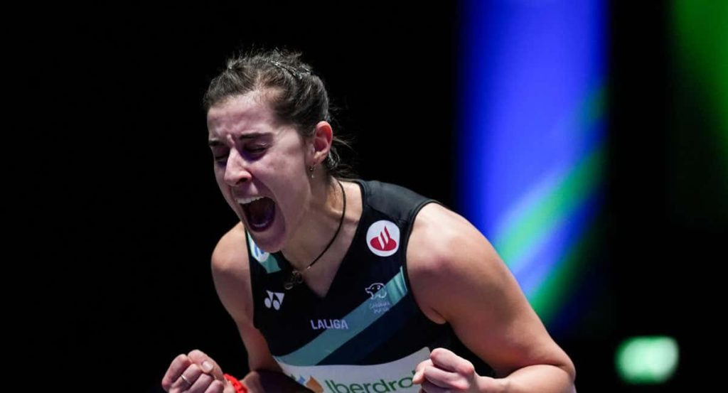 Carolina Marín celebra con rabia su victoria en semifinales contra Tai Tzu Ying en las semifinales de Birmingham el pasado mes de marzo