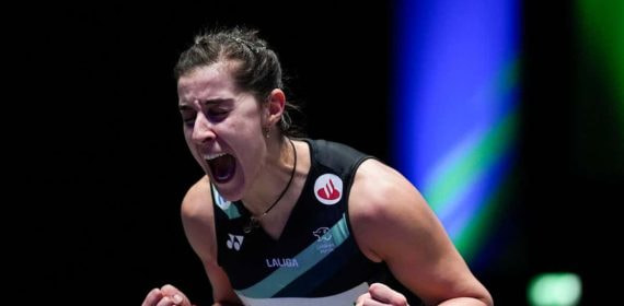 Carolina Marín celebra con rabia su victoria en semifinales contra Tai Tzu Ying en las semifinales de Birmingham el pasado mes de marzo