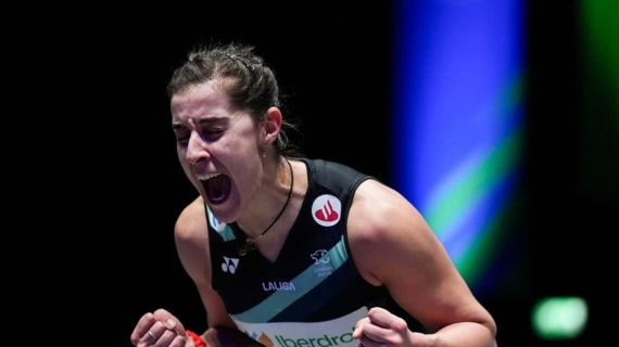 Carolina Marín celebra con rabia su victoria en semifinales contra Tai Tzu Ying en las semifinales de Birmingham el pasado mes de marzo