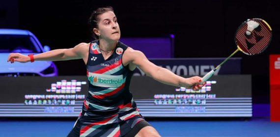 Carolina Marín compitiendo en el Europeo 2024.