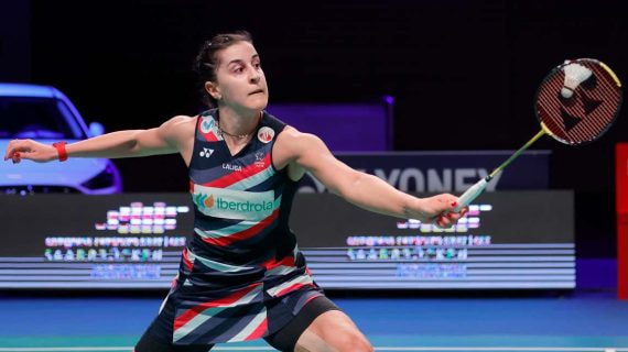 Carolina Marín compitiendo en el Europeo 2024.
