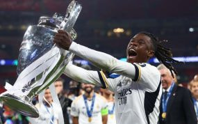 Eduardo Camavinga tras ganar la Champions League con el Real Madrid.