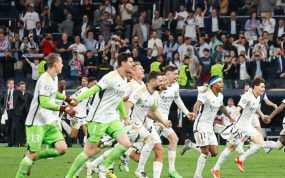 Los jugadores del Real Madrid celebrando en Champions.