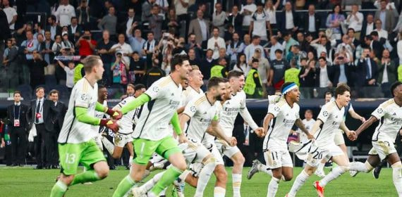 Los jugadores del Real Madrid celebrando en Champions.