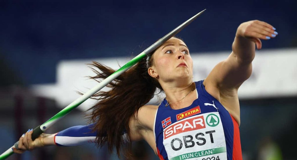La lanzadora de jabalina Marie-Therese Obst durante el Europeo de atletismo.
