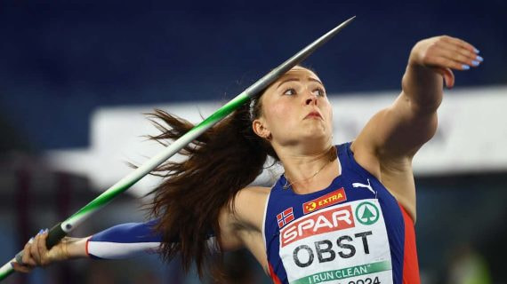 La lanzadora de jabalina Marie-Therese Obst durante el Europeo de atletismo.