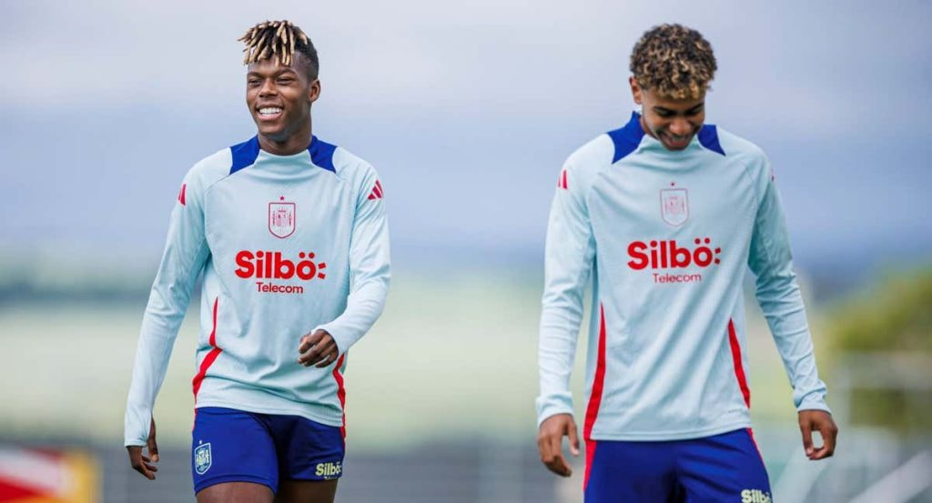 Nico y Lamine, en un entrenamiento.