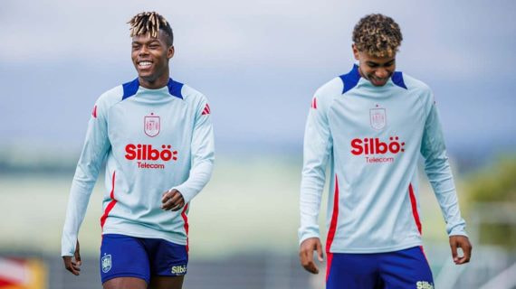 Nico y Lamine, en un entrenamiento.