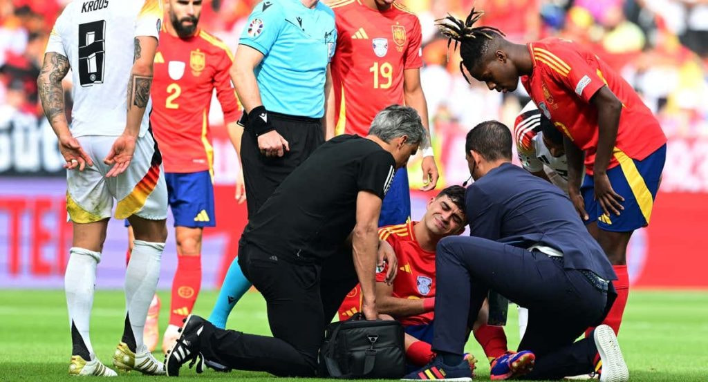 Pedri, en el momento de su lesión contra Alemania.