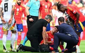 Pedri, en el momento de su lesión contra Alemania.