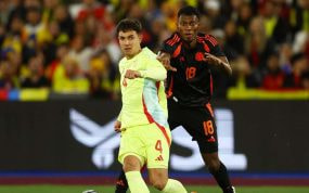 Martin Zubimendi, en el partido de España frente a Colombia.