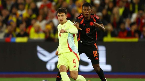 Martin Zubimendi, en el partido de España frente a Colombia.