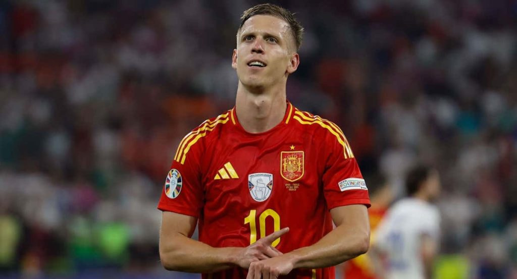 Dani Olmo celebra un gol con España durante la Eurocopa.