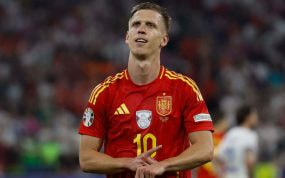 Dani Olmo celebra un gol con España durante la Eurocopa.