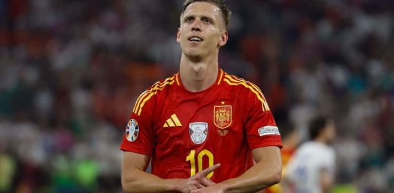 Dani Olmo celebra un gol con España durante la Eurocopa.