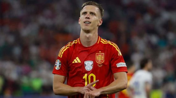 Dani Olmo celebra un gol con España durante la Eurocopa.