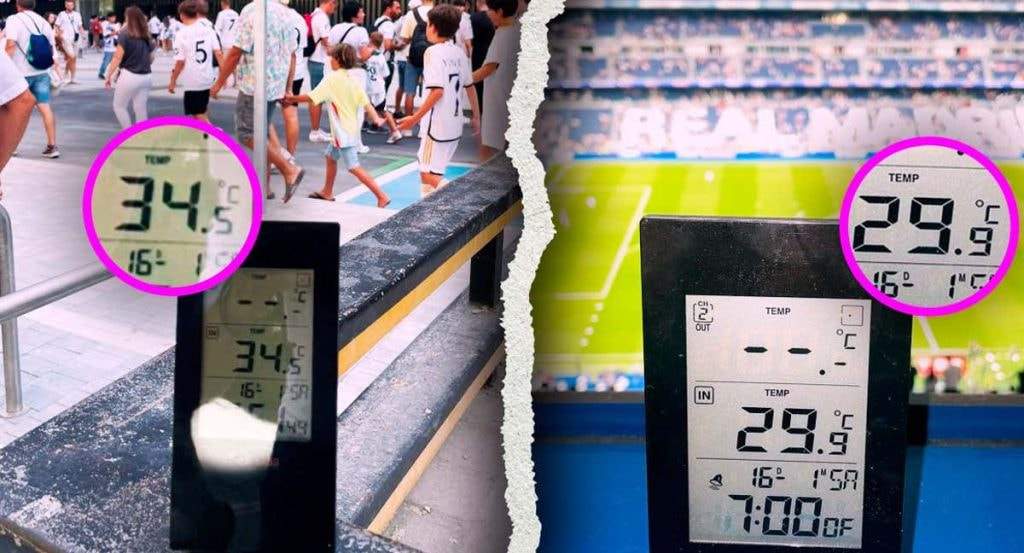 Este es el contraste de temperatura entre el exterior del Bernabéu y en interior.