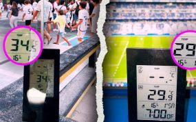 Este es el contraste de temperatura entre el exterior del Bernabéu y en interior.