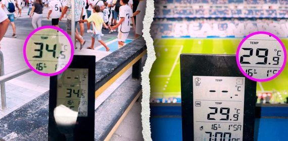 Este es el contraste de temperatura entre el exterior del Bernabéu y en interior.