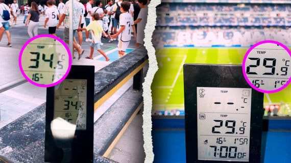 Este es el contraste de temperatura entre el exterior del Bernabéu y en interior.