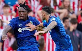 Chrisantus Uche celebrando su gol ante el Athletic.