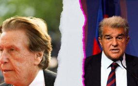 Montaje del agente de futbolistas, Pini Zahavi, y el presidente del Barcelona, Joan Laporta.