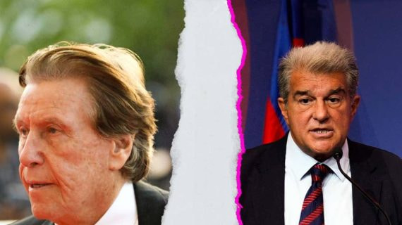 Montaje del agente de futbolistas, Pini Zahavi, y el presidente del Barcelona, Joan Laporta.