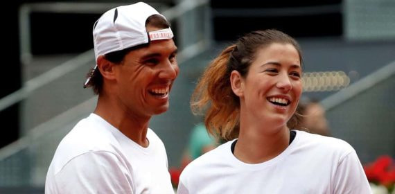 Rafael Nadal y Garbiñe Muguruza, durante un evento del Mutua Madrid Open 2016.