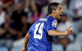 Barrada celebra su gol ante el Madrid.