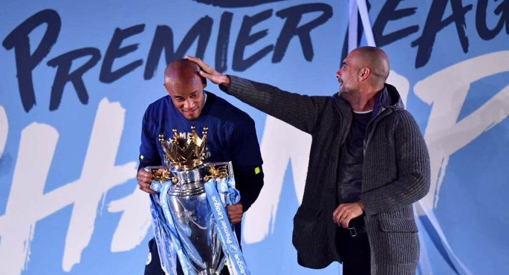 Vincent Company y Pep Guardiola, durante su etapa en el Manchester City.