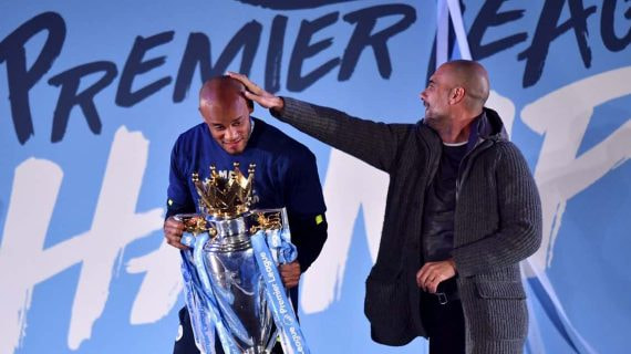 Vincent Company y Pep Guardiola, durante su etapa en el Manchester City.