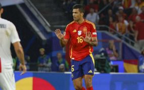 Rodri con la Selección en el partido contra Georgia en la Eurocopa.