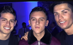 James, Kevin Roldán y Cristiano en la fiesta.