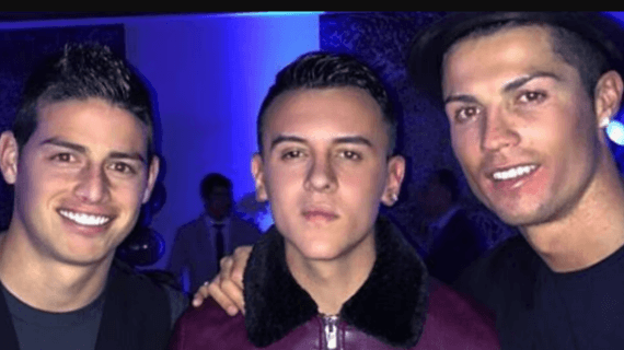 James, Kevin Roldán y Cristiano en la fiesta.
